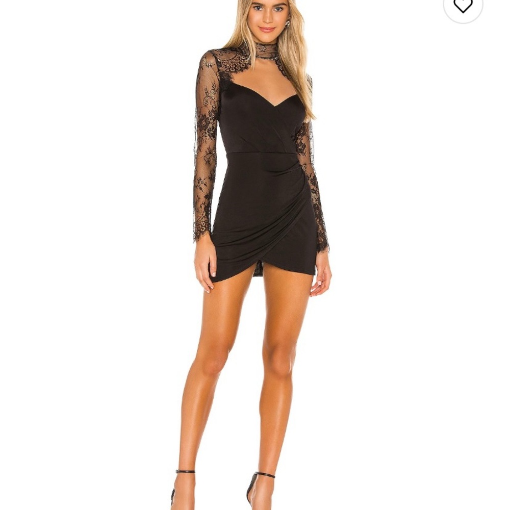 Revolve black lace high neck mini dress